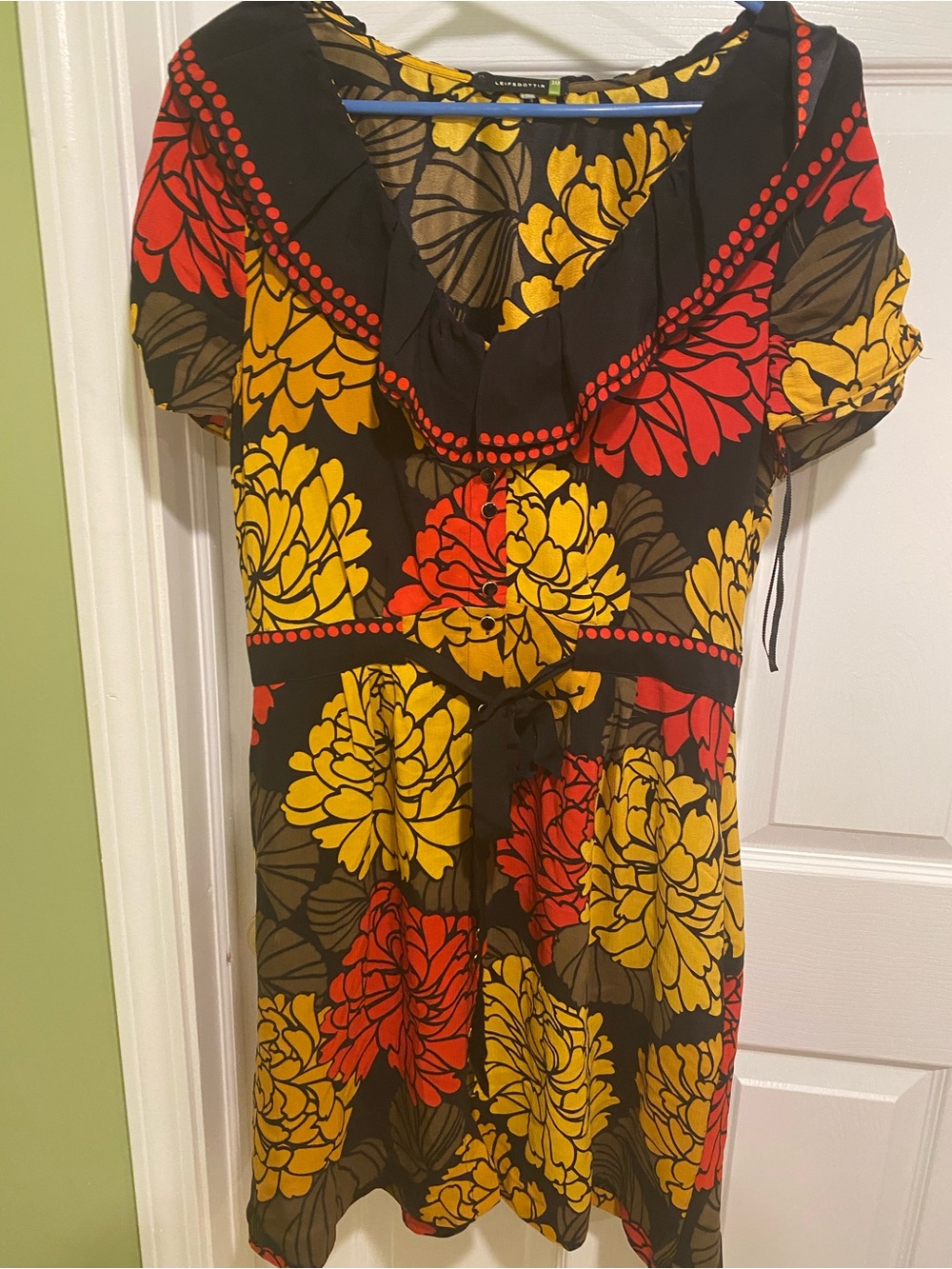 leifsdottir Black Mini Dress with Yellow & Red Floral Print